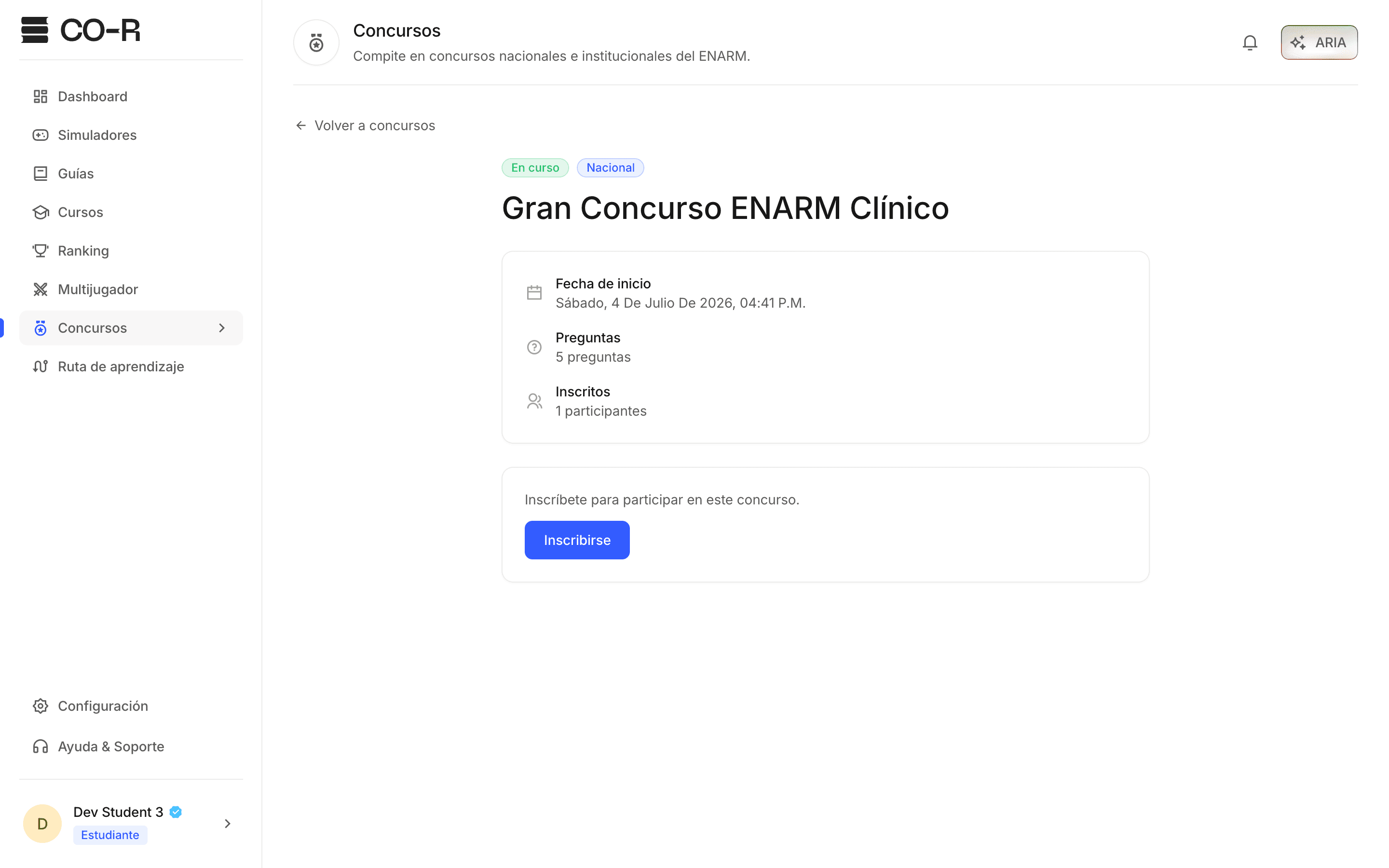 Concursos nacionales — captura de pantalla de CO-R