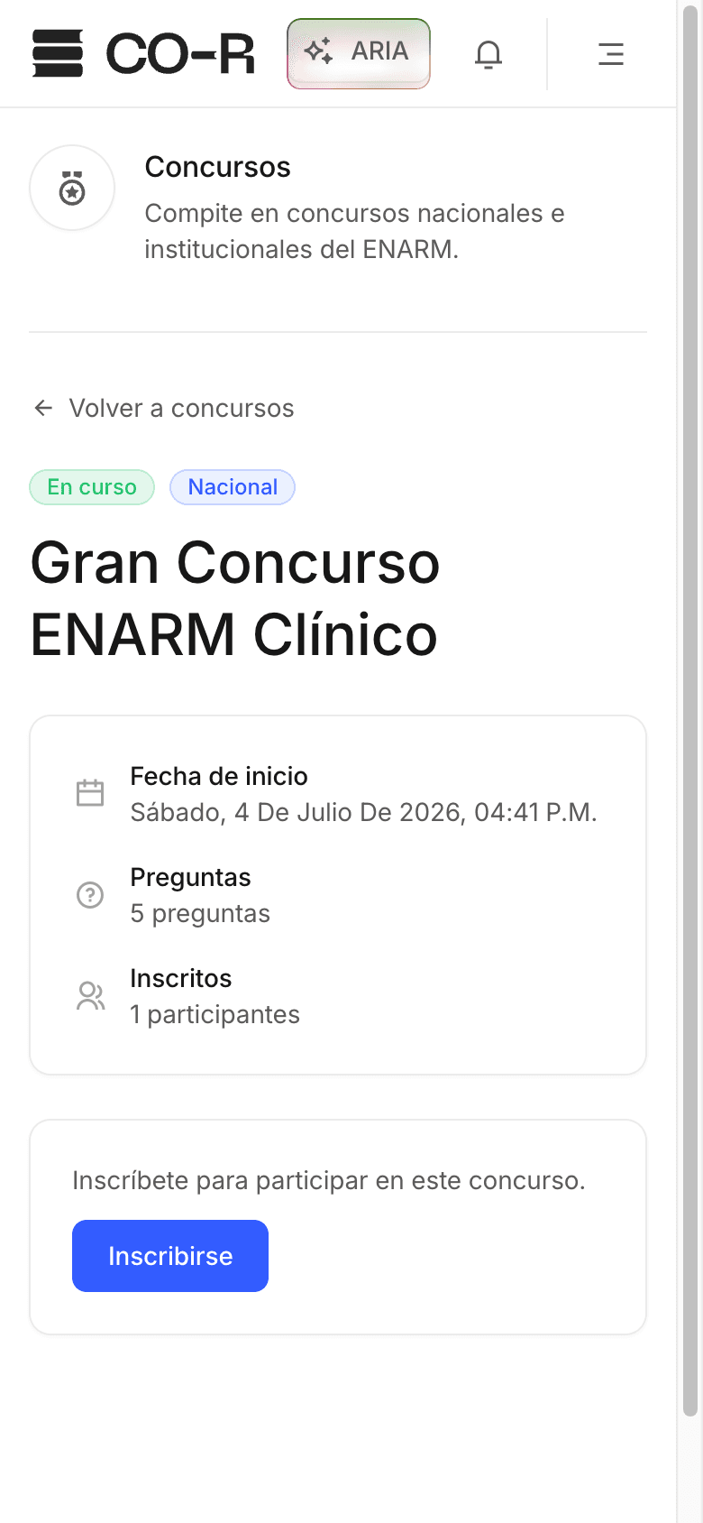 Concursos nacionales — captura de pantalla de CO-R