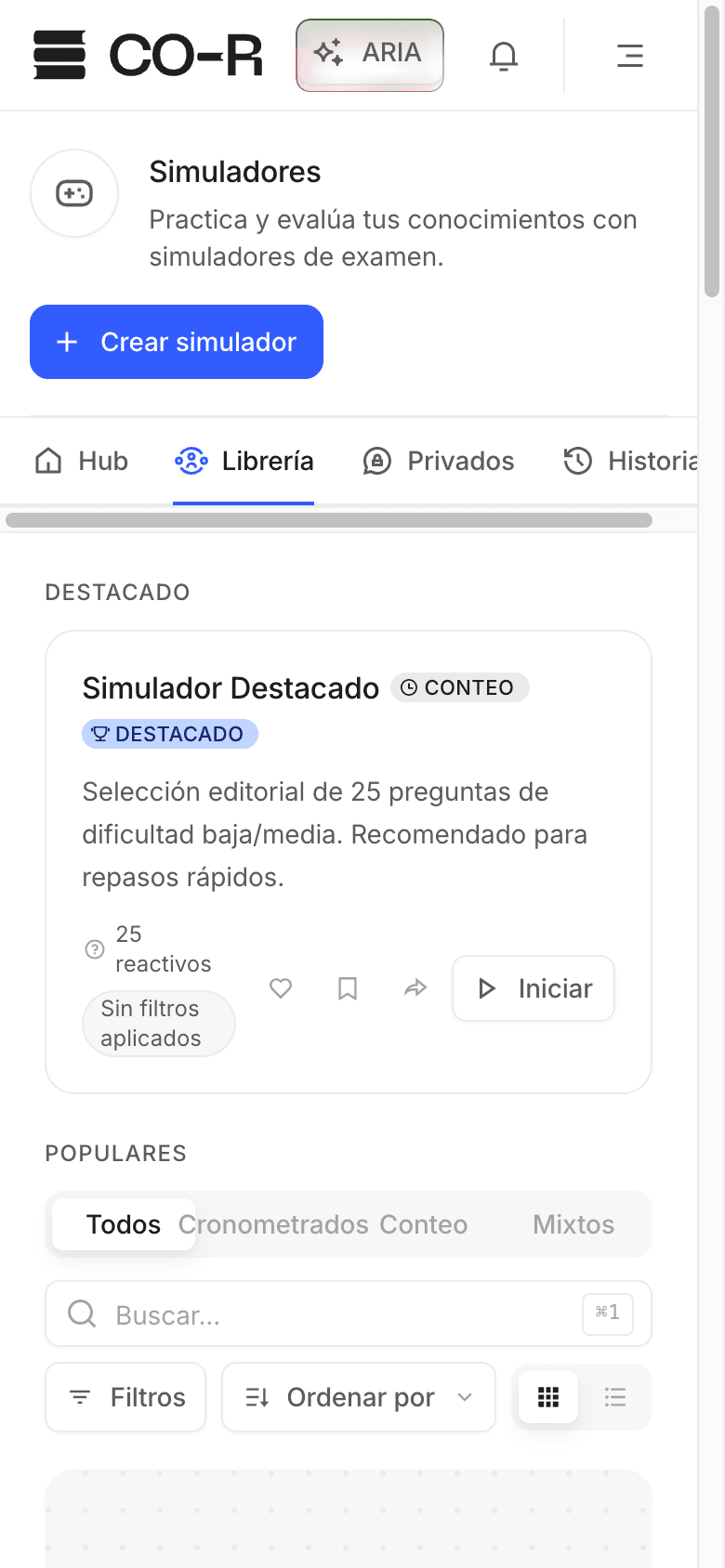 Simuladores oficiales — captura de pantalla de CO-R