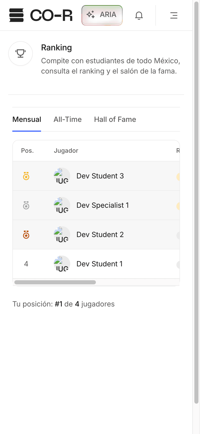 Ranking ELO nacional — captura de pantalla de CO-R